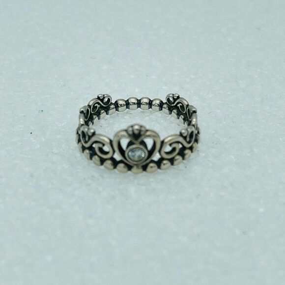 Vintage Sterling Silver Signed 925 ALE Pandora CZ Stone Heart Tiara Ring Size 6. - Picture 4 of 9